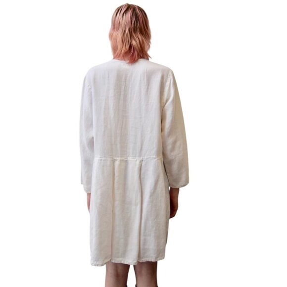 FLAX White Button-Down Long Sleeve linen Tunic Dress Pockets women’s S lagenlook - Picture 3 of 13